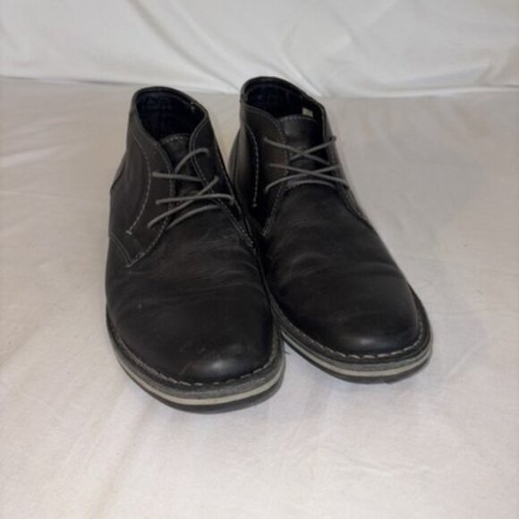 Steve Madden Mens 9.5 Chukka Ankle Boot Black Leather Harken017 - Picture 1 of 8